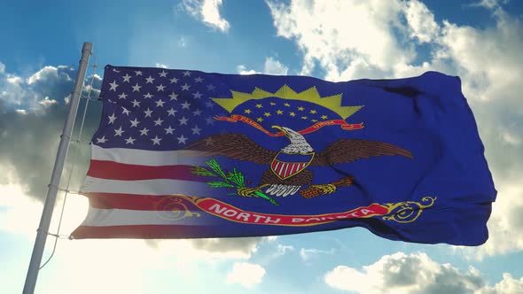 Flag of USA and North Dakota State