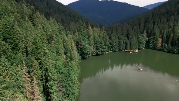 Aerial View of Lake at Ukrainian Carpathian Mountains