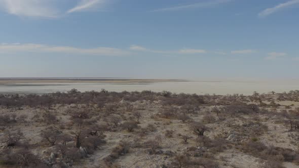 Aerial View Of Unique And Dry Granite Rock Island On Kubu Island, Makgadigadi Pans Botswana. - Drone