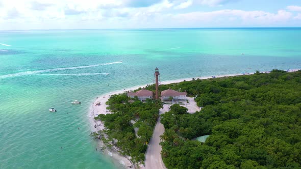 A flyover of Sanibel Beach Lighthouse