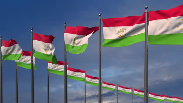 The Tajikistan Flags Waving In The Wind  4K