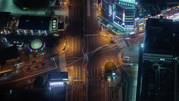 Osaka City Crossroad Traffic at Night Timelapse