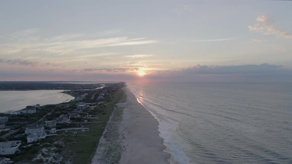 Aerial of Sunset Over Westhampton Beach and Houses on Dune Rd