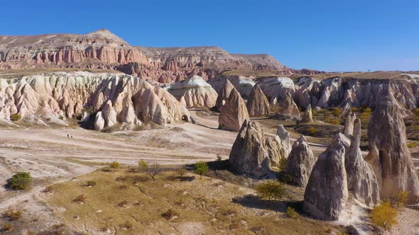 Panorama with Sandstone Formations in Cappadocia, Turkey.