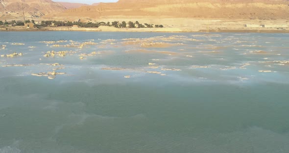 Aerial view of salt formation in the water. Dead sea, Negev, Israel.