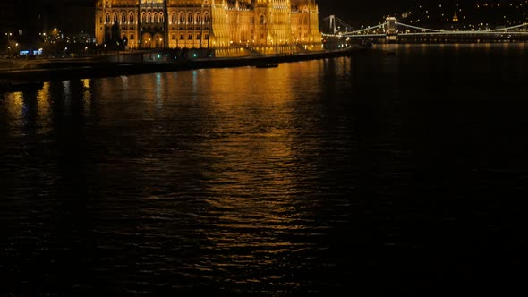 Tilting on Parliament building of  Hungary located in Budapest by night 4K 2160p UltraHD footage - R