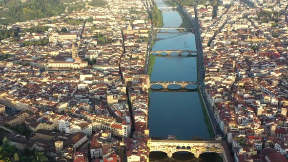 A Bridge Over the Arno River in Florence From a Drone