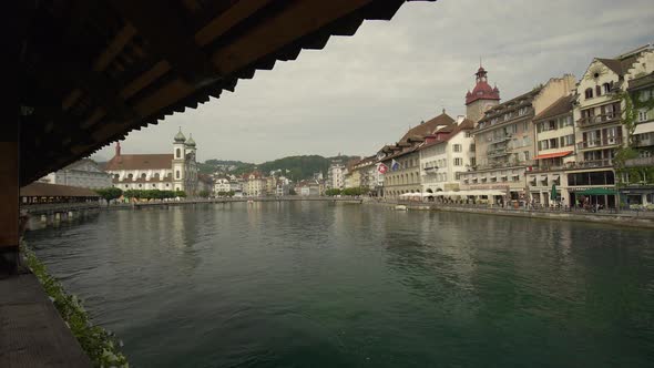 Lucerne seen from Chapel bridge, Switzerland. Zoom in