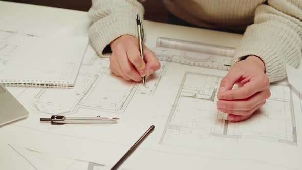 Architect Designer Drawing Closeup