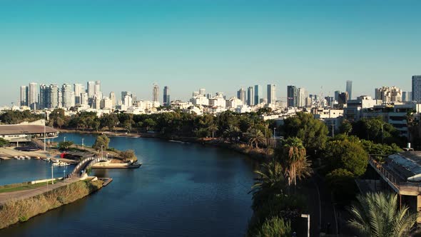 Yarkon Lake Tel Aviv City Amazing 4k Drone Shot