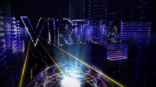 Inside an augmented reality. The word Virtual appears in front of the viewer