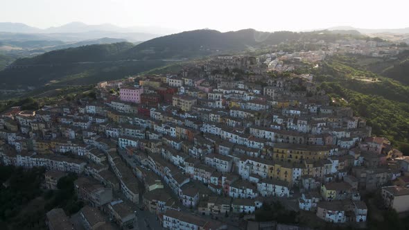 Aerial view of Calitri township, Irpinia, Campania, Italy.