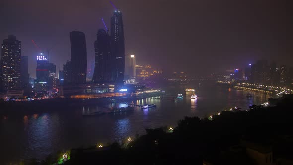 Chongqing City on Wide Yangtze River Bank in China Timelapse