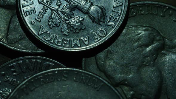 Rotating stock footage shot of American monetary coins - MONEY 0307