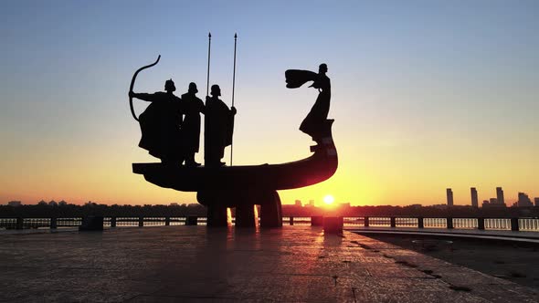 Kyiv, Ukraine - a Monument To the Founders of the City in the Morning at Dawn