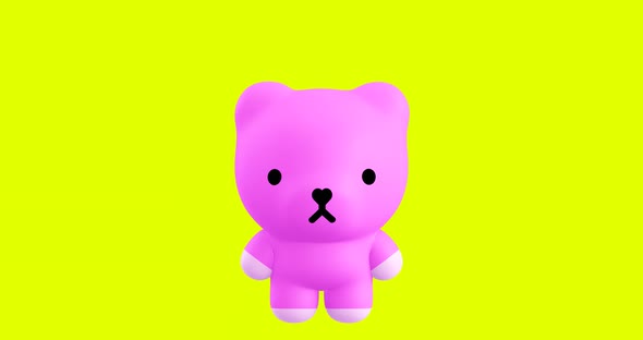 Funny Looped cartoon kawaii pink Bear character. Cute emotions and move animation. 4k video