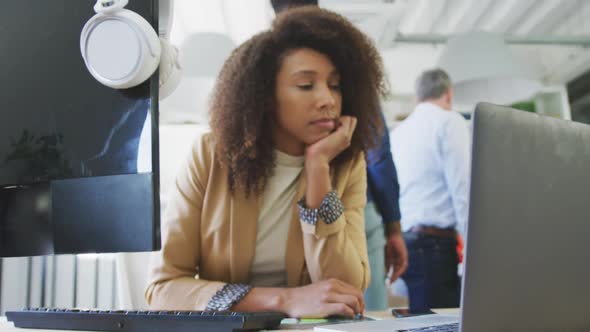 Business woman working on a laptop