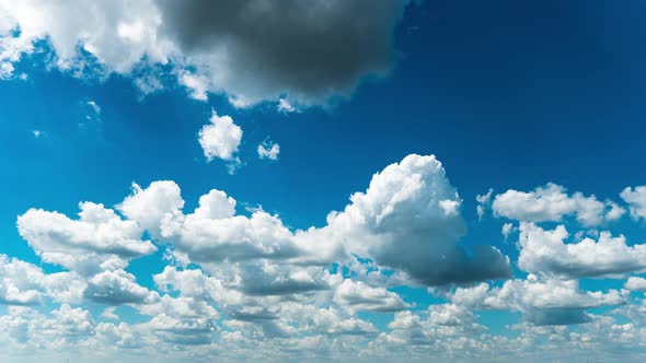 White Fluffy Clouds Slowly Float Through the Blue Daytime Sky Timelapse