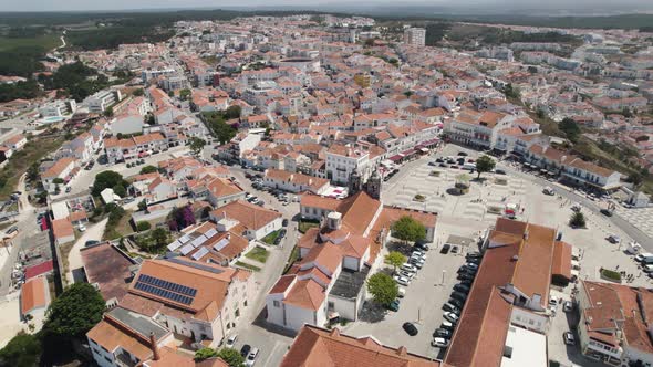 Santuário de Nossa Senhora da Nazaré and cityscape of seaside resort town of Nazare,