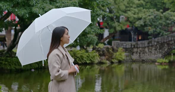 Woman Bring of Umbrella in The Park