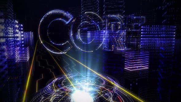 Animation of Hacker creating a hologram of the word Core in a computer database alt