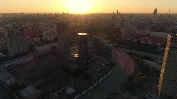 Aerial drone view of city at sunset 20