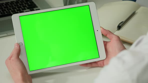 Gadget Tablet with Green Chroma Key Screen Closeup