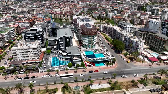 Colorful city Aerial View 4 K Alanya Turkey