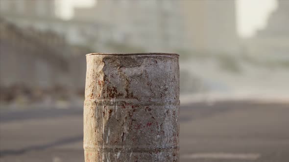 Old Rusty Metal Barrel Street