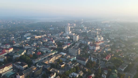 Aerial Shot The City Luck. Summer Morning. Ukraine