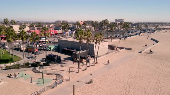 Aerial footage of Venice Beach. Fun day at the beach.