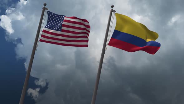 Waving Flags Of The United States And The Colombia 2K