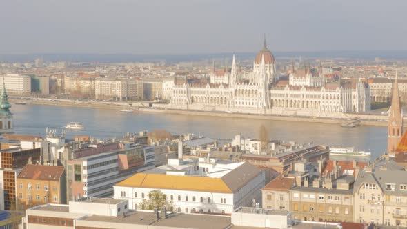 Famous parliament building in Hungarian capital budapest from Buda side 4K 3840X2160 UltraHD footage