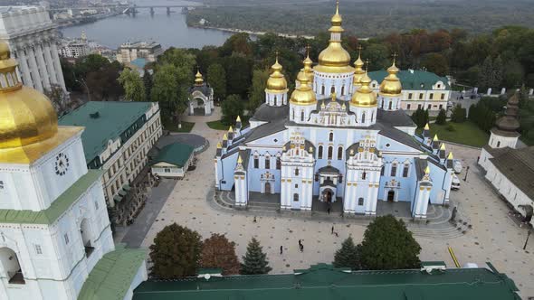 St. Michael's Golden-Domed Monastery in Kyiv, Ukraine. Slow Motion, Kiev