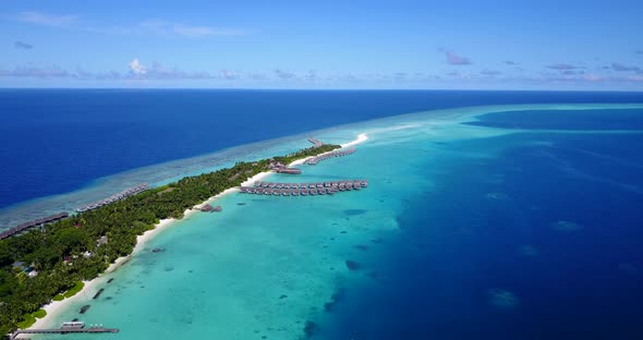 Natural aerial island view of a summer white paradise sand beach and aqua turquoise water background