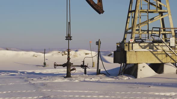 Oil Pumps on a Winter Sunny and Frosty Day