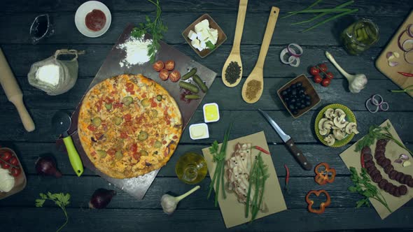 Cheeseburger Pizza on Ecological Black Background