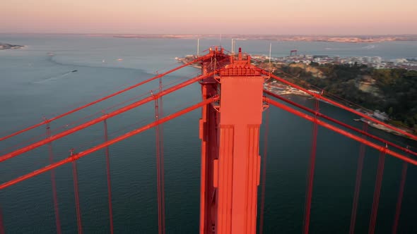 Drone Footage of the Massive Red Suspension Bridge