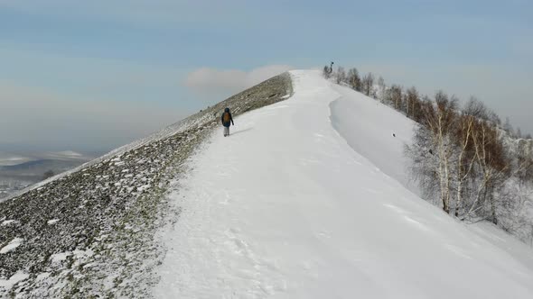 Aerial View of Mountain Path That Woman is Walking Up