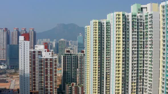 Drone fly over Hong Kong city