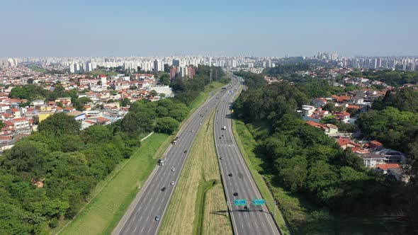 Bandeirantes highway near downtown Sao Paulo Brazil. Famous brazilian road