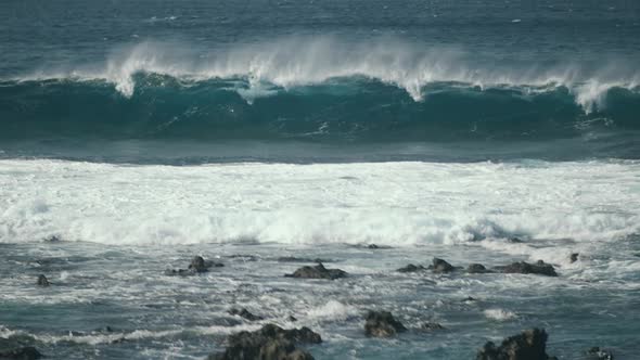 Incredibly Beautiful Huge Waves on the Coast of the Spanish Island of Tenerife in the Atlantic Ocean