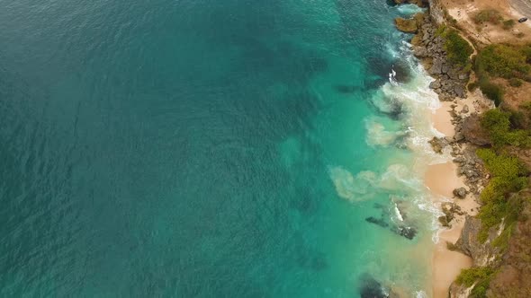 Waves and Stony Beach. Aerial View