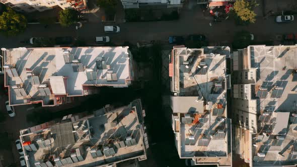 Aerial View of Apartment Buildings with Solar Panels on the Roofs in Antalya Turkey