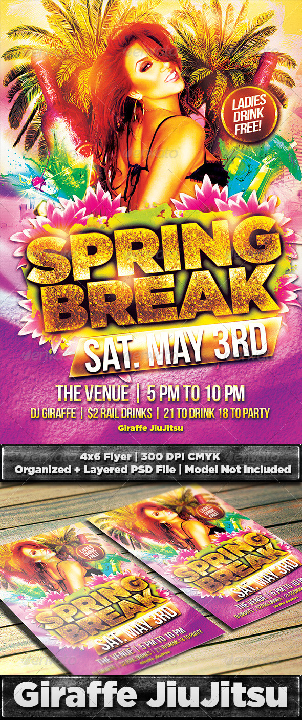 Spring Break Flyer Template PSD