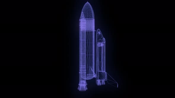 Wireframe Hologram of Shuttle Rotating alt