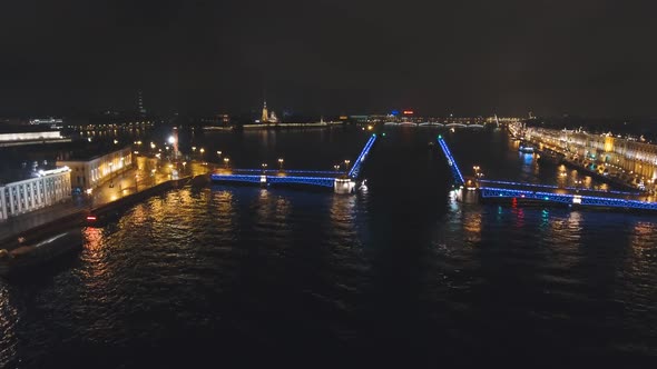 Bridge with Illumination Over the River at Night