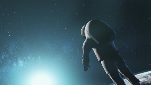 Astronaut Against Realistic Planet Earth Starlight