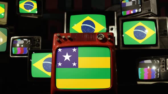 Flag of the Brazilian State of Sergipe and Flags of Brazil on Retro TVs.