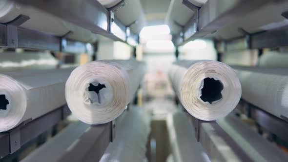 Paper Rolls Are Moving Inside of the Industrial Machine